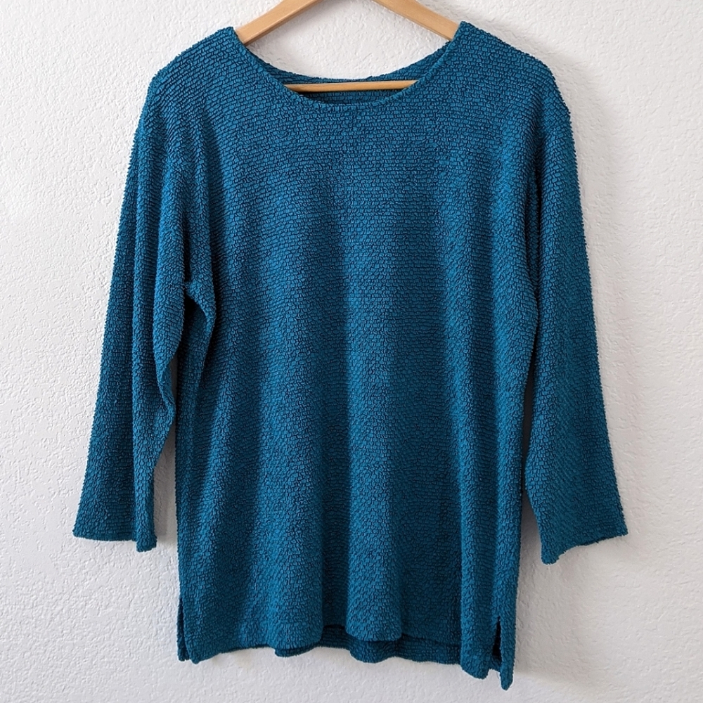 Vintage Sequel 3/4 Sleeve Textured Top, Turquoise, Large